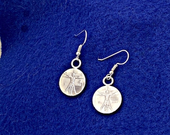 Vitruvian Man Italian 1 Euro Coin Earrings