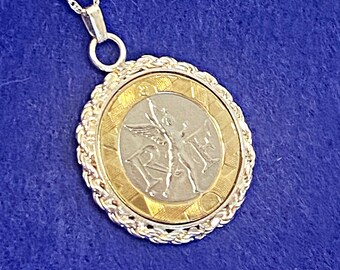 French 10 Franc Esprit de Bastille (Icarus) Necklace With Sterling Silver Roped Bezel