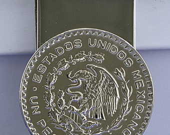 Mexican Silver Un Peso hinged hammered Coin Money Clip