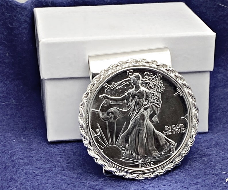 Handmade Hinged U.S. Silver Eagle Coin Money Clip Rope Bezel image 1