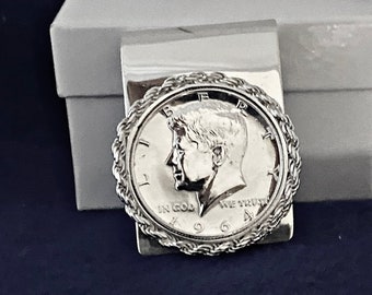 Silver Handmade Hinged 1964 JFK US Silver Half Dollar Coin Money Clip