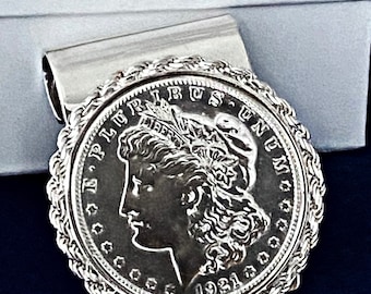 Silver Handmade Hinged U.S. Morgan Silver Dollar Coin Money Clip Roped Bezel