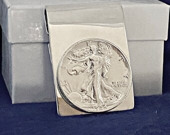 Silver Handmade Hinged Walking Liberty US Silver Half Dollar Coin Money Clip