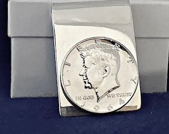 Silver Handmade Hinged 1964 JFK US Silver Half Dollar Coin Money Clip