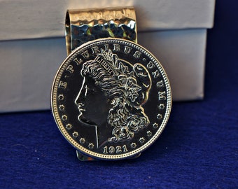 Morgan Dollar Hinged, Hammered Texture Coin Sterling Silver Money Clip