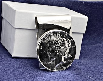 Silver Handmade Hinged U.S. Peace Silver Dollar Coin Money Clip