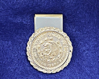 Mexican Silver Un Peso Roped Bezel Coin Money Clip