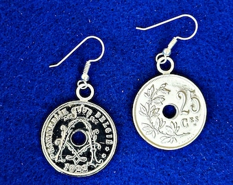 Belgium 25 Centime Coin Earrings