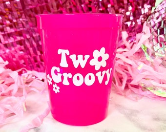 Two Groovy Party Cups, Two Groovy Second Birthday, Retro Themed 2nd Birthday, Two Groovy Party, Girls 2nd Birthday Party, Custom Party Cups