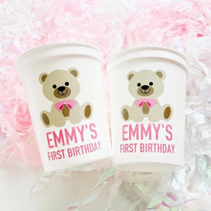 Teddy Bear Party Cups, Teddy Bear Themed Party, Bear Themed Birthday, Personalized Teddy Bear Party Cups, Bear Party Decor