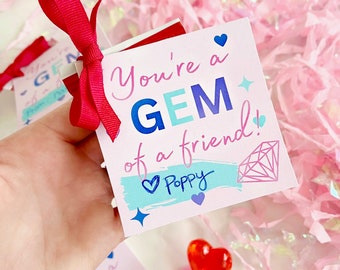 You're a Gem of a Friend Valentine, Ring Pop Valentine Tags, Printable Valentine's, Toddler Girl Valentine's, DIY Ring Pop Valentine Tags