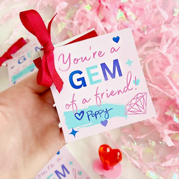 You're a Gem of a Friend Valentine, Ring Pop Valentine Tags, Printable Valentine's, Toddler Girl Valentine's, DIY Ring Pop Valentine Tags