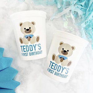 Teddy Bear Kids Birthday Party Cups, Teddy Bear Themed Party, Bear Themed Birthday, Personalized Teddy Bear Party Cups, Bear Party Decor