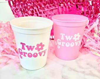 Two Groovy Birthday Cups, Two Groovy Second Birthday, Retro Themed 2nd Birthday, Two Groovy Party, Girls 2nd Birthday Party, Custom Cups