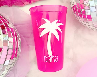 Personalized Palm Tree Stadium Cups, 22oz, Palm Tree Cups, Personalized Bridesmaids Cups, Bachelorette Party Cups, Beach Cups, Tropical Cups