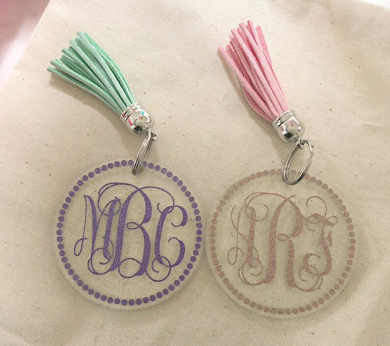 Monogram Keychain with Tassel Monogrammed Keychain Tassel Etsy