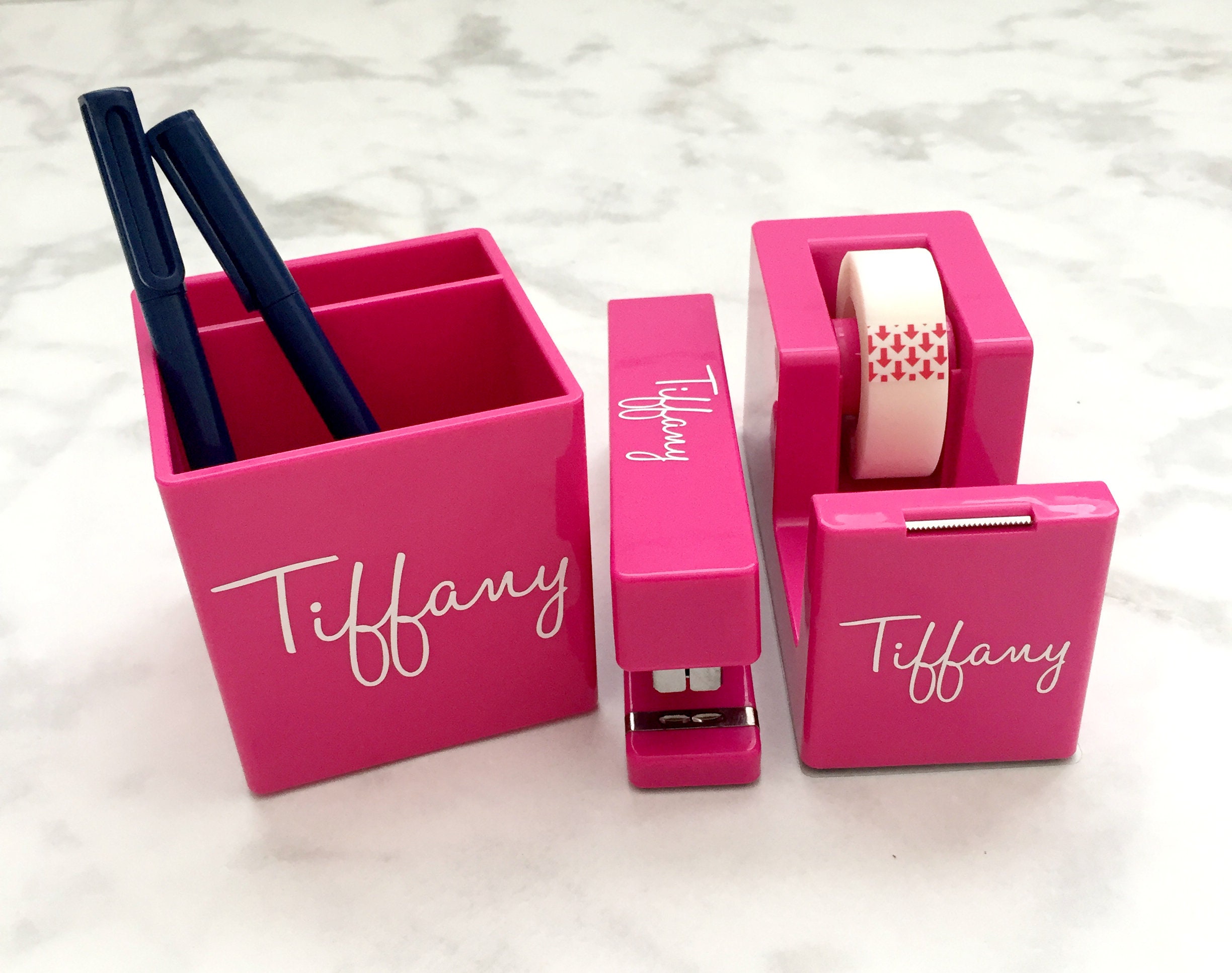 Personalized Desk Set Tape Dispenser Stapler and Pen Cup Etsy