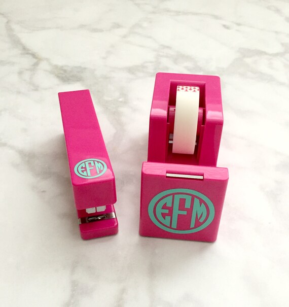Monogrammed Desk Set Stapler And Tape Dispenser Set Monogram Etsy