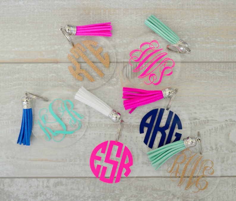 Monogram Keychain with Tassel Monogrammed Keychain Tassel Etsy