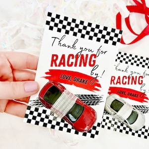 Car Birthday Party Favors, Printable Party Favor Tags, Thanks For Racing By, Car Party Favors, Car Themed Birthday, Race Car Birthday