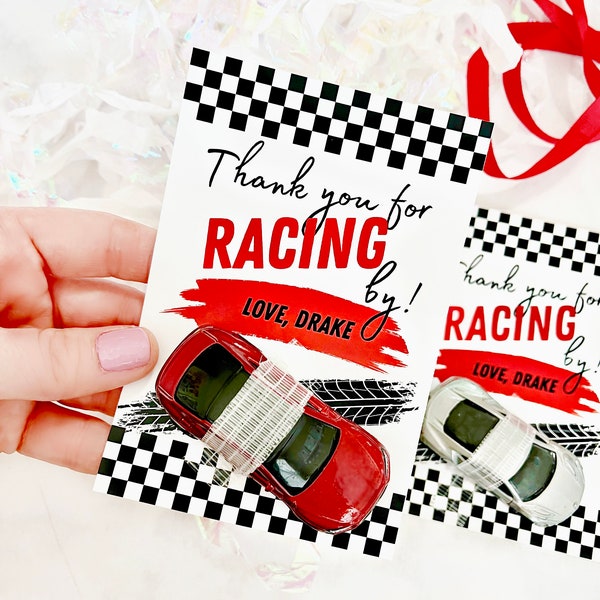 Car Birthday Party Favors, Printable Party Favor Tags, Thanks For Racing By, Car Party Favors, Car Themed Birthday, Race Car Birthday