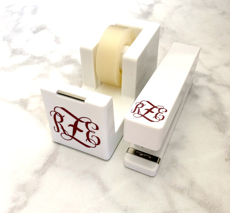 Monogrammed Tape Dispenser & Stapler Set Monogrammed Desk Etsy