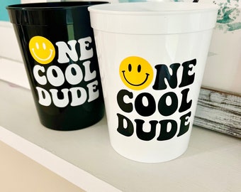 One Cool Dude Party Cups, One Cool Dude First Birthday Party Cups, Boys First Birthday, Smiley Face Stadium Cups, 16oz Cups