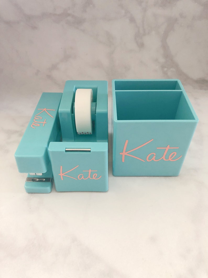 Personalized Desk Set Tape Dispenser Stapler and Pen Cup Etsy