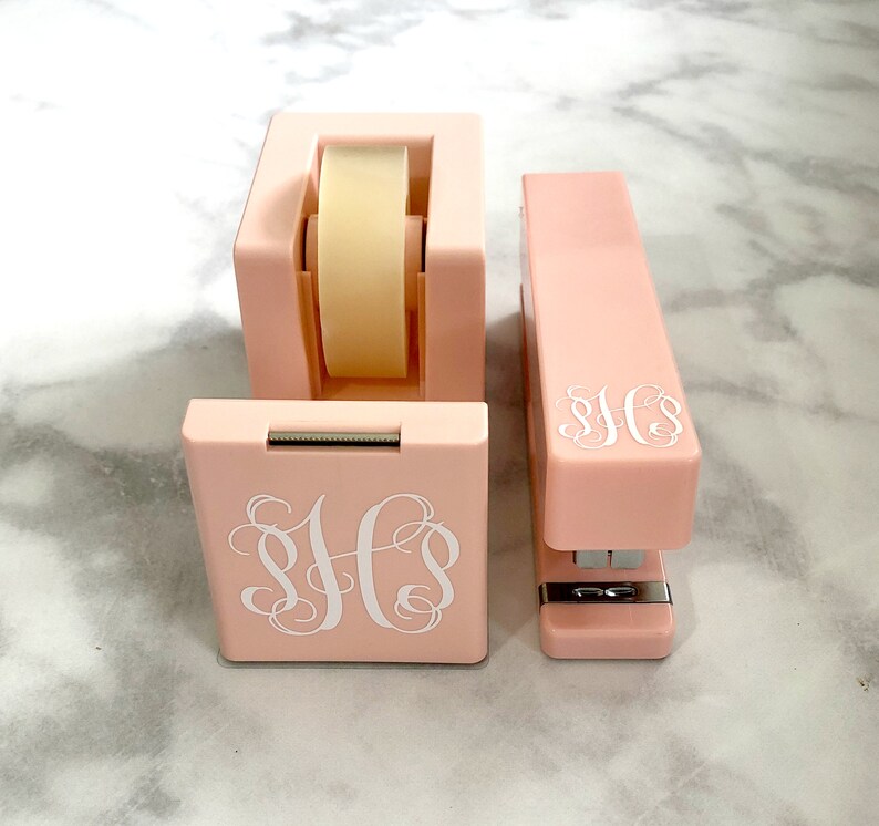 Monogrammed Tape Dispenser & Stapler Set Monogrammed Desk Etsy