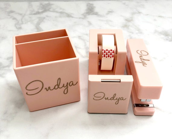 Personalized Desk Set Tape Dispenser Stapler And Pen Cup Etsy