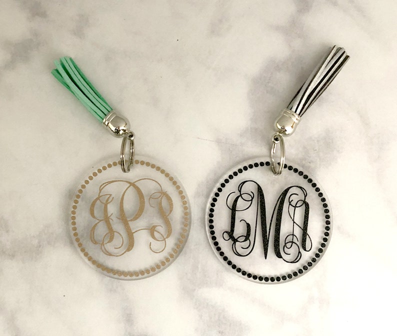 Monogram Keychain with Tassel Monogrammed Keychain Tassel Etsy