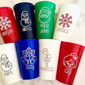 Christmas Cups, 22oz Stadium Cups, Personalized Christmas Party Cups, Kids Christmas Cups, Snowflake Cups, Candy Cane Cups, Santa Cups