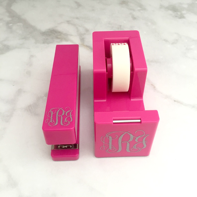 Monogrammed Tape Dispenser & Stapler Set Monogrammed Desk Etsy