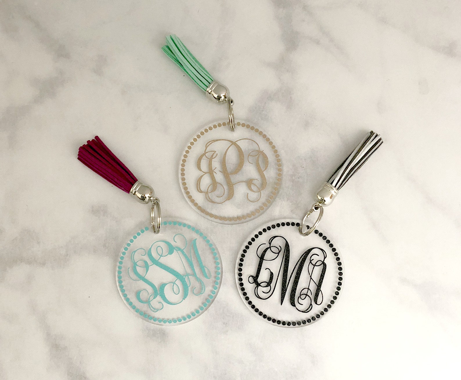 Monogram Keychain with Tassel Monogrammed Keychain Tassel Etsy