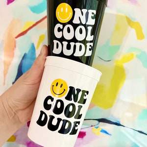 One Cool Dude Party Cups, One Cool Dude First Birthday Party Cups, Boys First Birthday, Smiley Face Stadium Cups, 16oz Cups