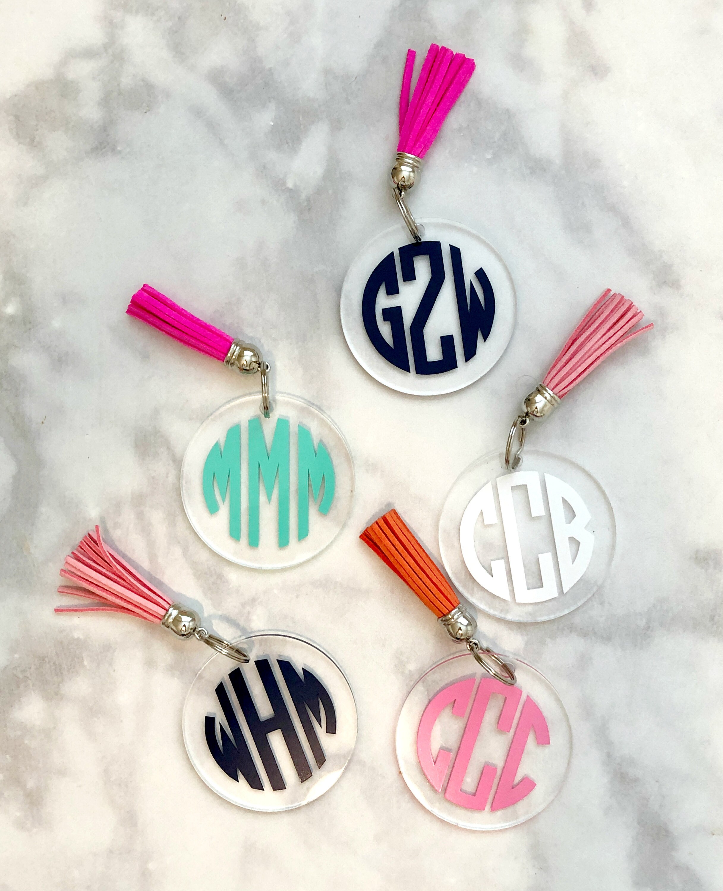 Monogram Keychain with Tassel Monogrammed Keychain Tassel Etsy