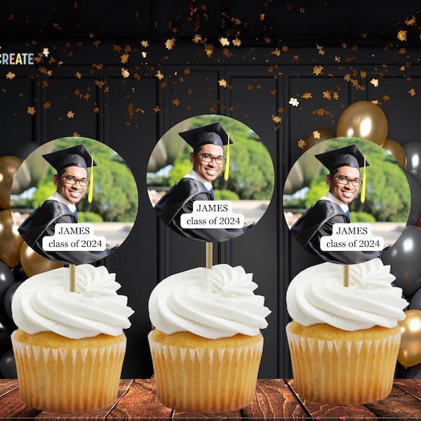 2.5" Grad photo cupcake toppers | Picks | personalized | graduation party celebration | class 2024 picks | photo decorations