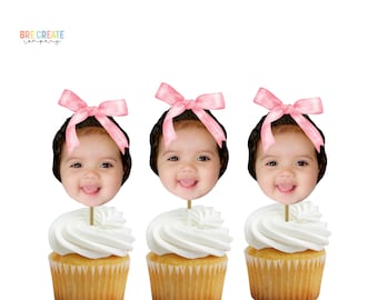 Pink Coquette Bow First Birthday cupcake toppers | Preppy Birthday Party  | garden | ballerina | pink Birthday Decorations |  face  photo