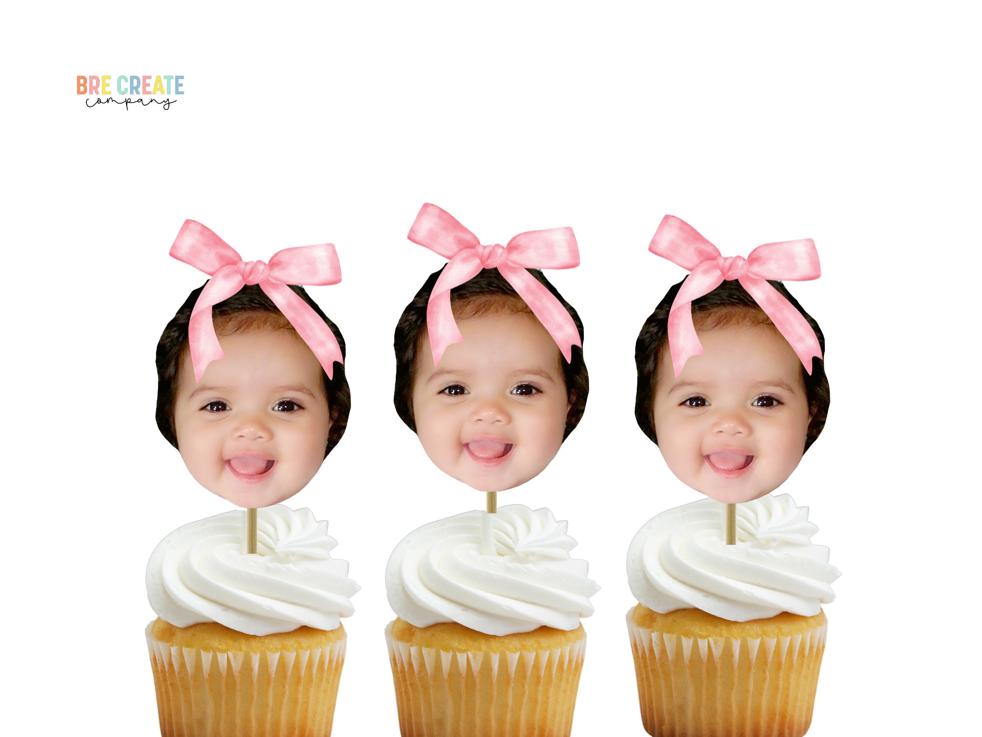 Pink Coquette Bow First Birthday cupcake toppers | Preppy Birthday Party  | garden | ballerina | pink Birthday Decorations |  face  photo
