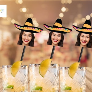 Custom drink stirrers with face | birthday party decoration pets retirement wedding bachelorette personalized photo swizzle sticks 30th 40th