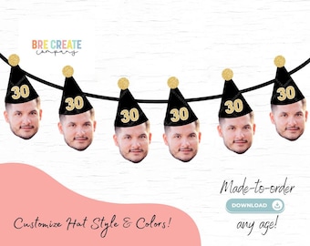 PRINTABLE- Custom photo banner | digital file | face | birthday | party | people | pets | 21st | 30th | 40th | 50th | 70th | 80th gold |head