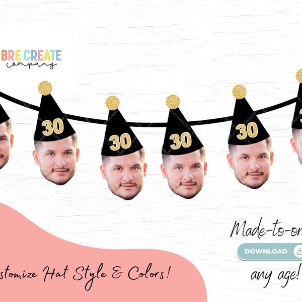 PRINTABLE- Custom photo banner | digital file | face | birthday | party | people | pets | 21st | 30th | 40th | 50th | 70th | 80th gold |head