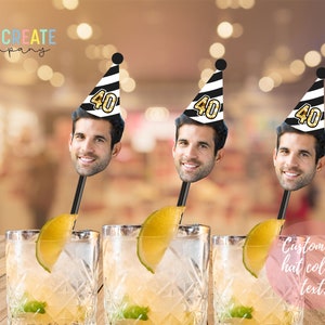 Custom drink stirrers with face | birthday party decoration pets retirement wedding bachelorette personalized photo swizzle sticks 30th 40th