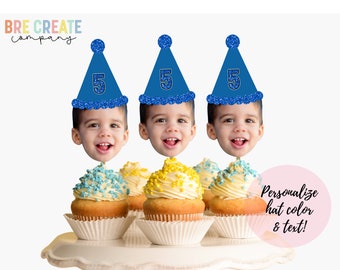 PRINTABLE - Custom cupcake photo toppers | digital file | DIY | face topper picks  | birthday | anniversary | people | pets | blue