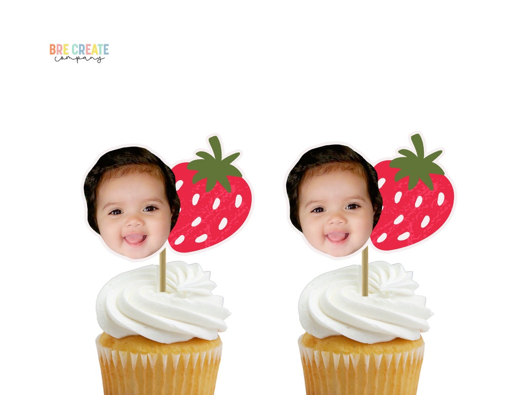 Berry First Cupcake Toppers Strawberry Birthday Party ANY AGE Milestone ...