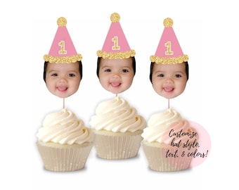 PRINTABLE - Custom  personalized cupcake photo topper digital file | DIY | face topper picks  | birthday | anniversary | people | pets