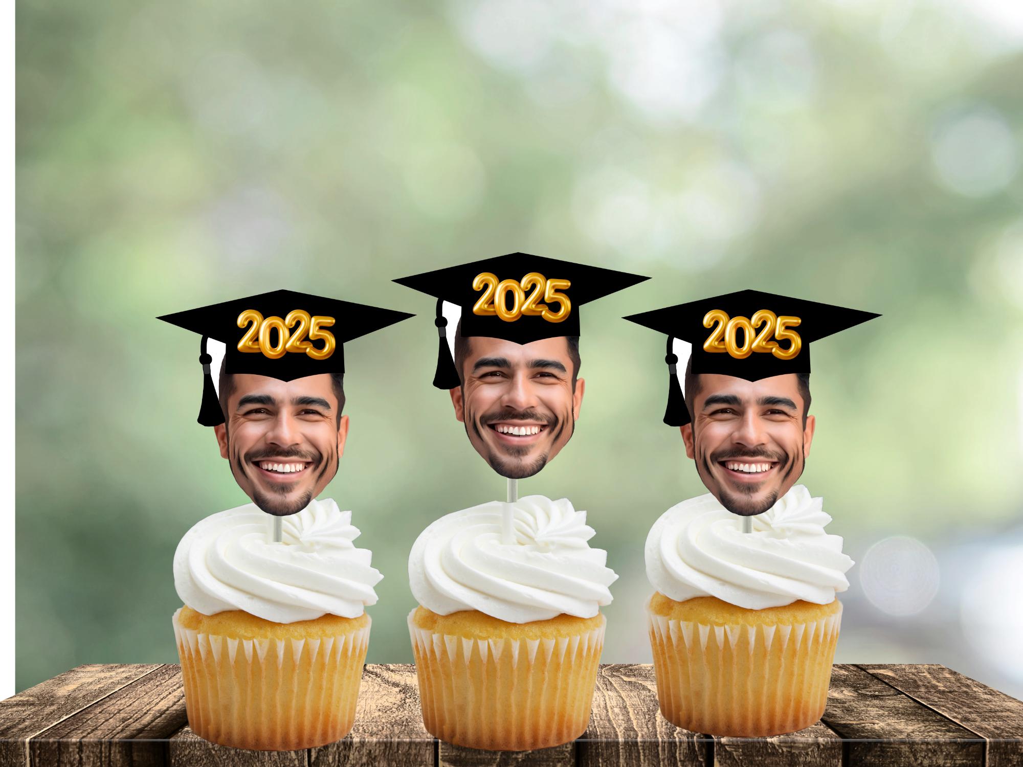 Grad face cupcake toppers | Picks | personalized | graduation party celebration | class 2025 picks | photo decorations