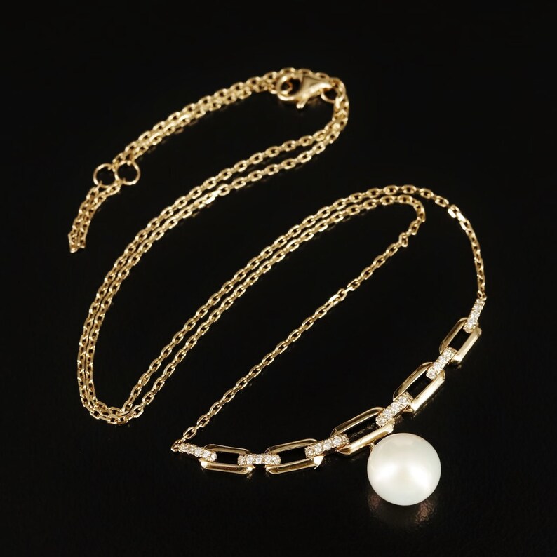 EFFY Pearl and Diamond Paperclip Chain Necklace / 14K Etsy