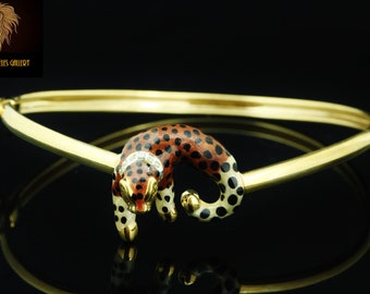 ITALY / NEW / Designer Diamond Panther Leopard Bracelet / 14K Gold