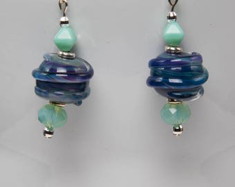 Lampwork seafoam earrings with a twist-A415